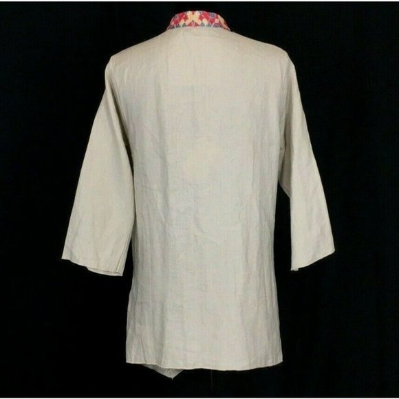 NEW Embroidered Drape Cardigan Jacket M Linen Boho - Picture 5 of 10